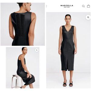 Marcella New York Oculus Dress vegan leather Black  V-neck  Size XL